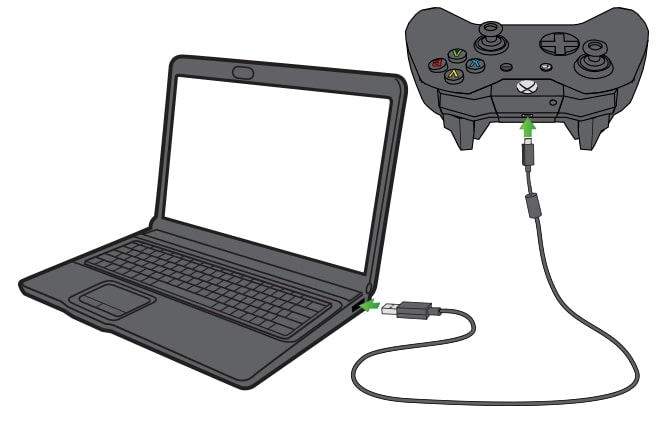Attach your Xbox One controller to your Windows 10 laptop via a USB cable
